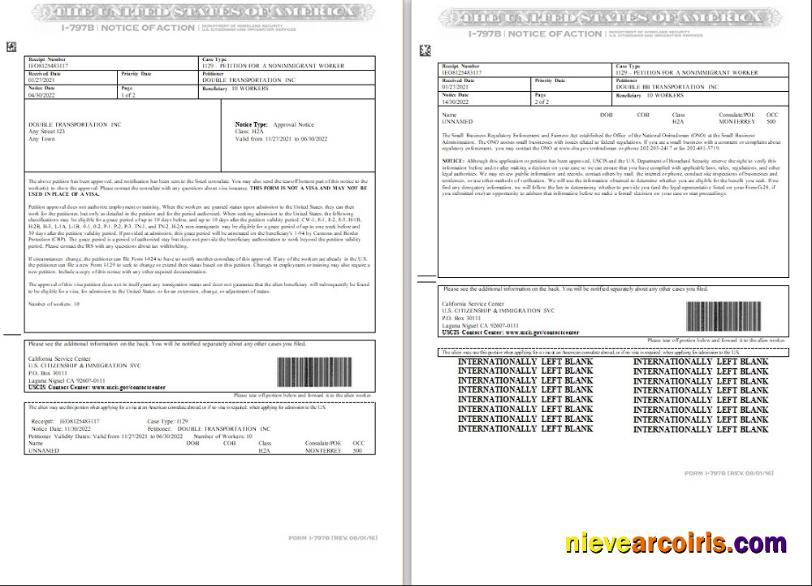 USA Form I-797B, Notice of Action (2 pages)